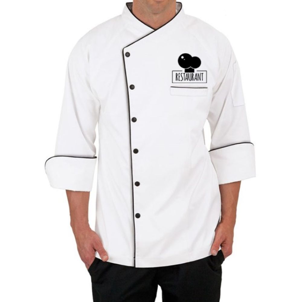 White Personalized 3/4 Length Sleeve Chef Coat