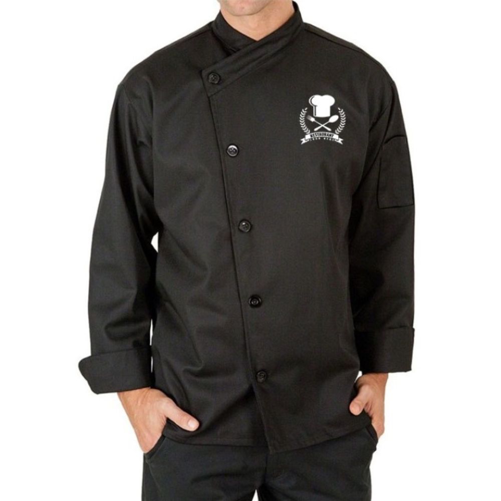 Black Designer Cross Collar Chef Coat