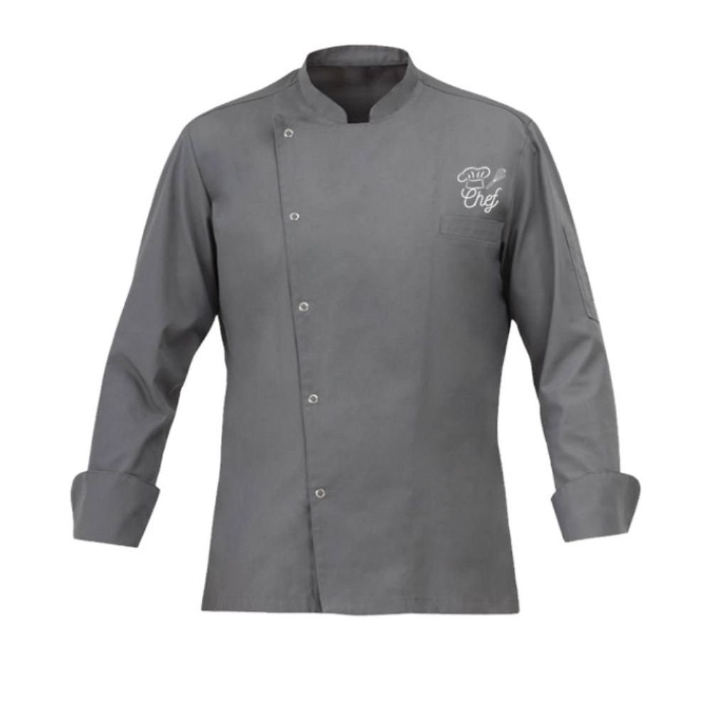 Grey Personalized Chef Coat With Snap Button
