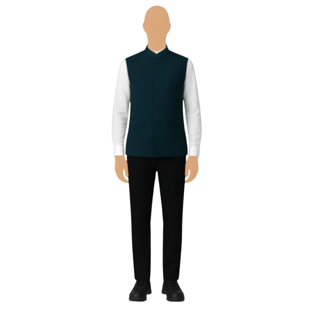 Regal Teal Mandarin Collar Hotel Staff Uniform