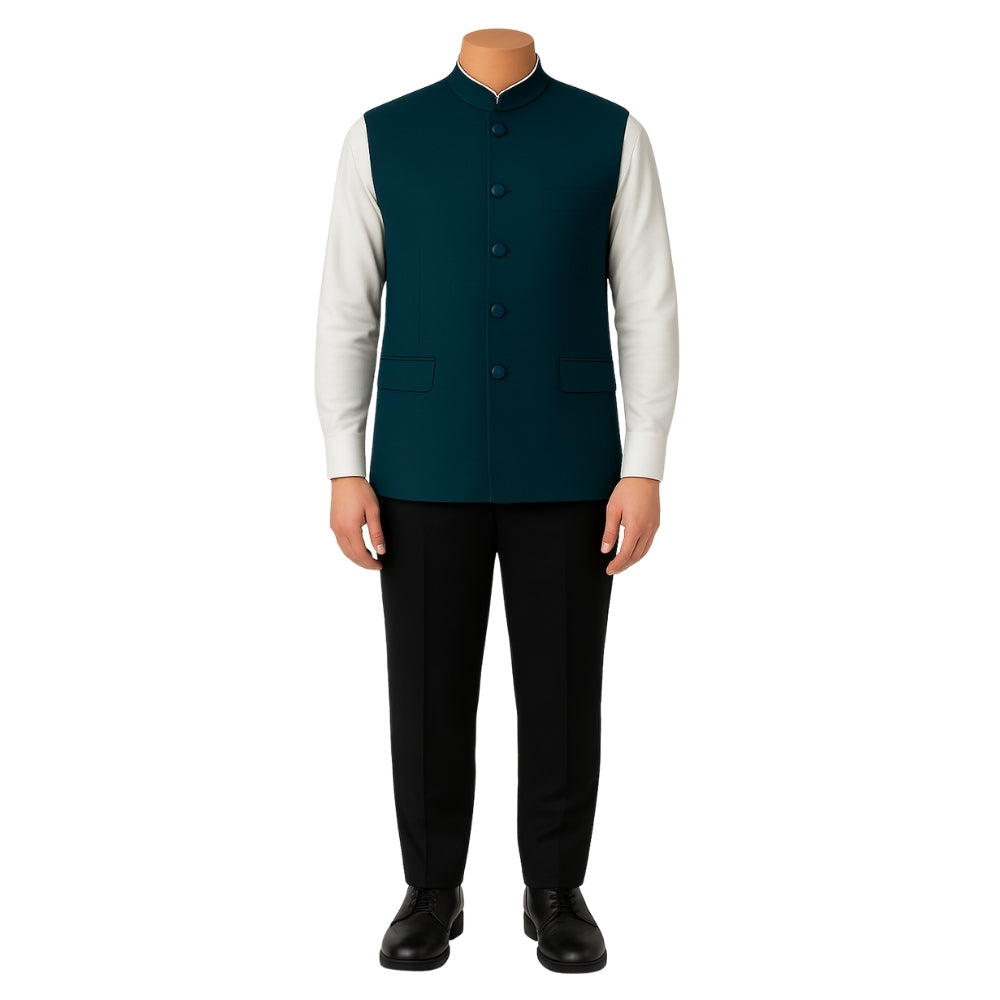 Regal Teal Mandarin Collar Hotel Staff Uniform
